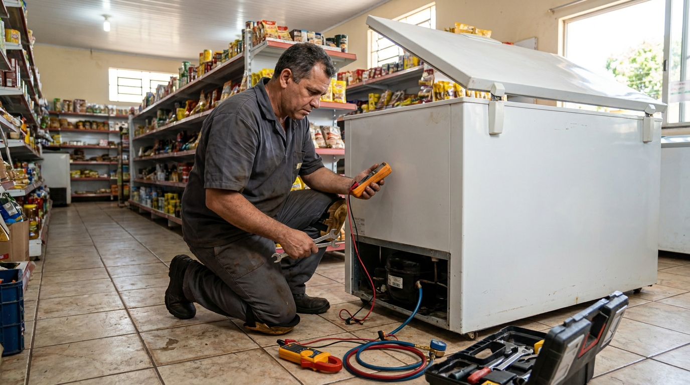 Troca de termostato de freezer em atendimento em São José do Rio Preto‑SP